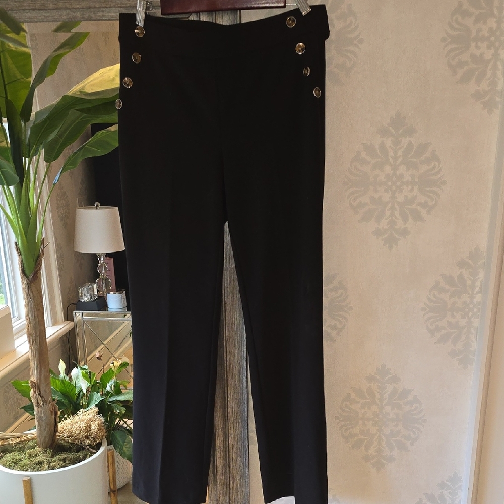 89th & Madison Black Straight Leg Pants with Metallic Buttons